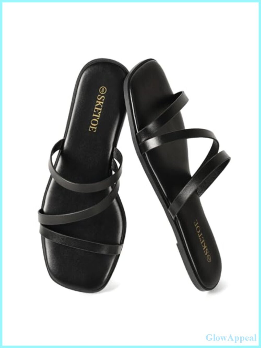 Square Toe Strappy Flat Sandals Faux Leather Slip On Dressy